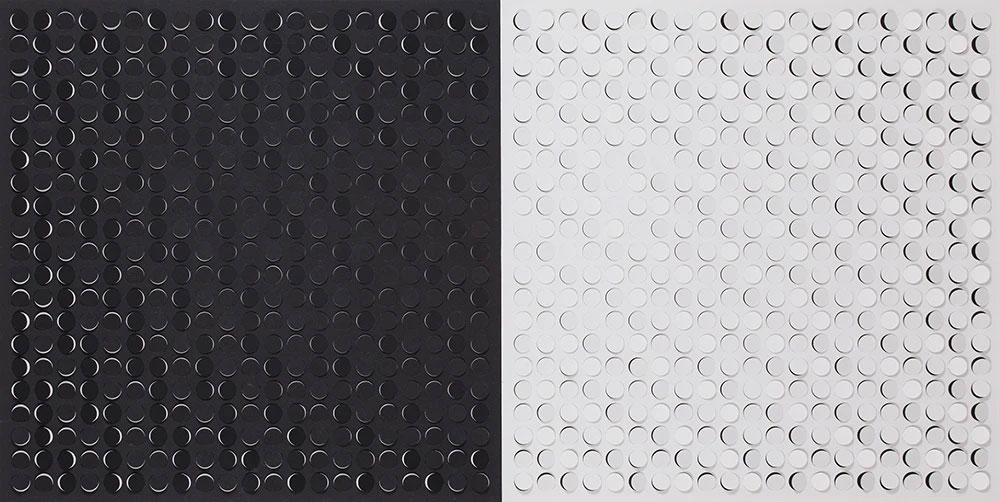 Superfici a interferenza luminosa C 2B/Nx21 abcd su nero e bianco - Claudio Rotta Loria
