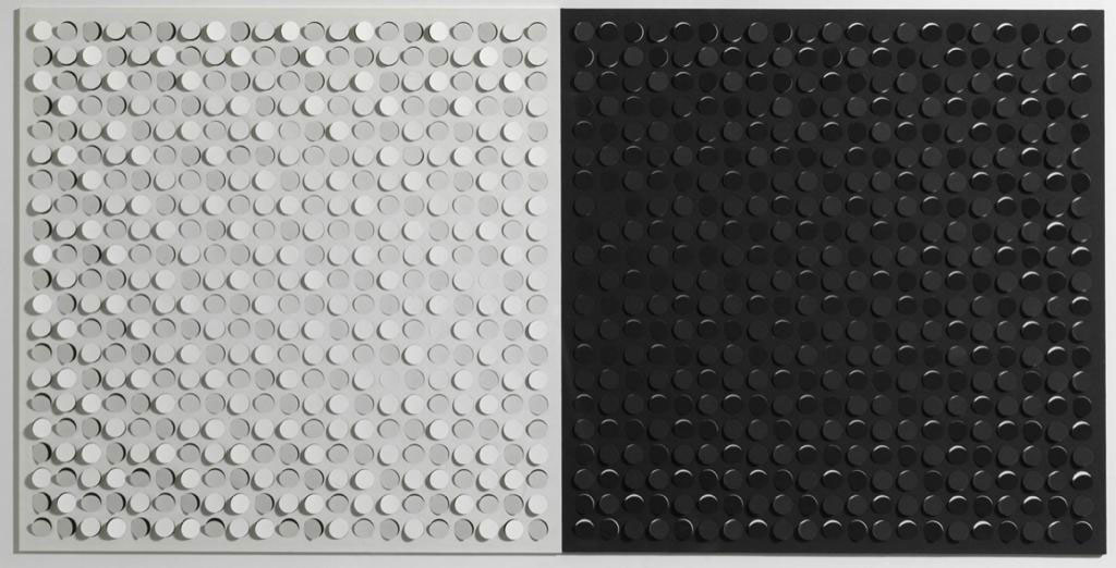 Superfici a interferenza luminosa C 2B/Nx21 abcd su nero e bianco, con-cornice - Claudio Rotta Loria
